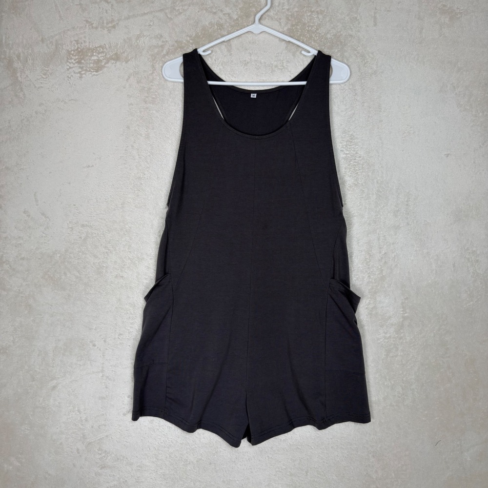 Womens Charcoal Gray Racerback Romper with Pockets Size M Drop Crotch Minimalist